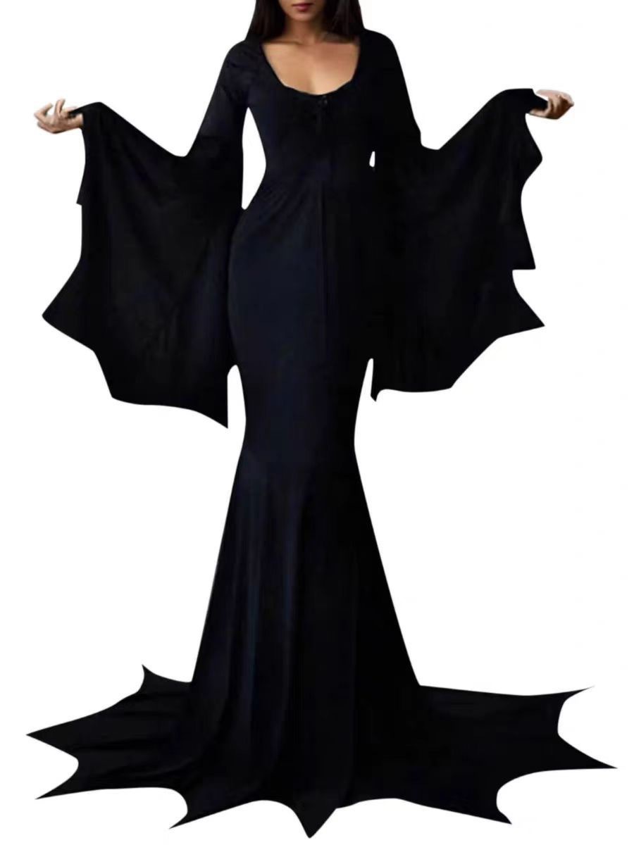 Womens Gothic Witch Costume Dress - Halloween Vampire Black Mermaid Dress